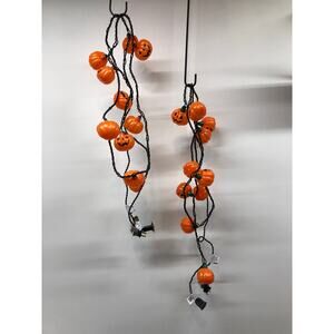 2 Vintage Pumpkin Blow Mold Halloween String Lights Jack O Lantern 20 ct total